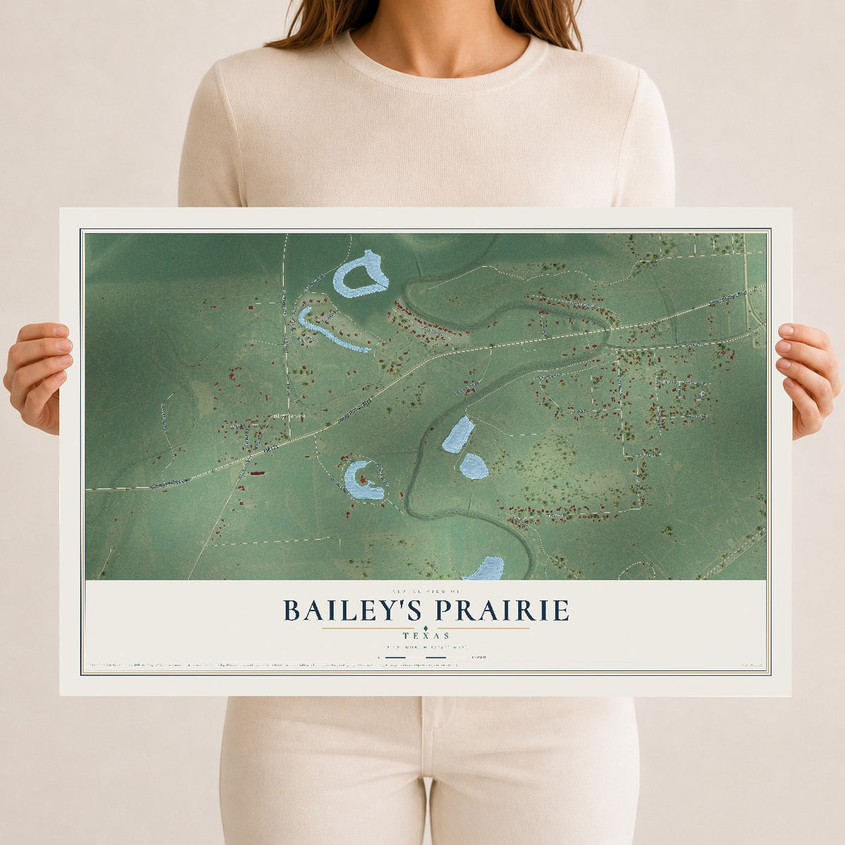 Map of Bailey's Prairie, Texas, 12 x 18 inch unframed archival matte print