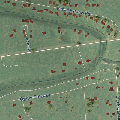 Close-up of the map of Bailey's Prairie, Texas print showing street and building detail