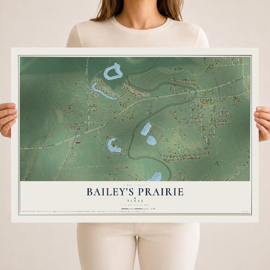 Map of Bailey's Prairie, Texas, 18 x 24 inch unframed archival matte print