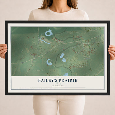 Map of Bailey's Prairie, Texas, 18 x 24 inch print in a black wood frame