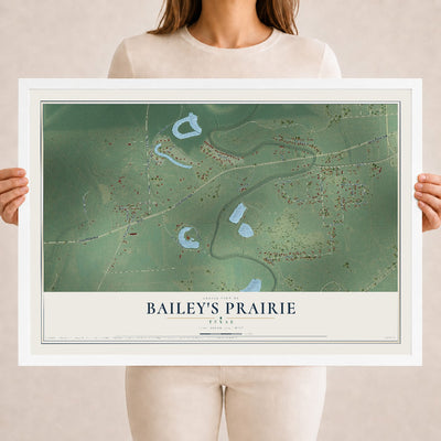 Map of Bailey's Prairie, Texas, 18 x 24 inch print in a white wood frame