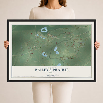 Map of Bailey's Prairie, Texas, 24 x 36 inch print in a black wood frame