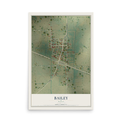 Map of Bailey, Texas, 12 x 18 inch unframed archival matte print