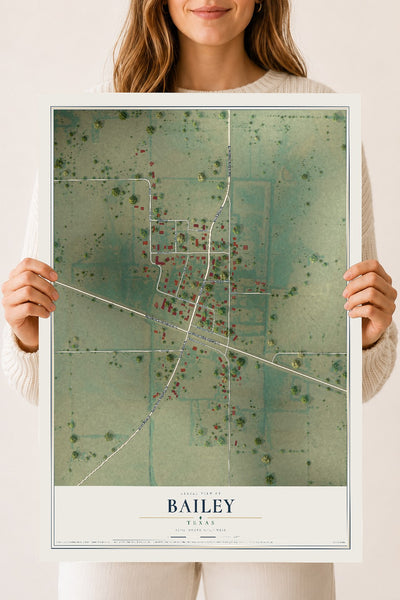 Map of Bailey, Texas, 18 x 24 inch unframed archival matte print