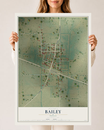 Map of Bailey, Texas, 24 x 36 inch unframed archival matte print