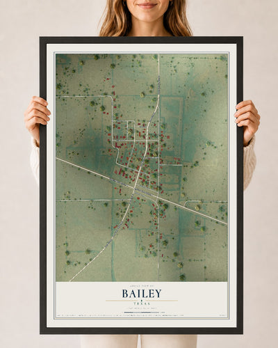 Map of Bailey, Texas, 24 x 36 inch print in a black wood frame