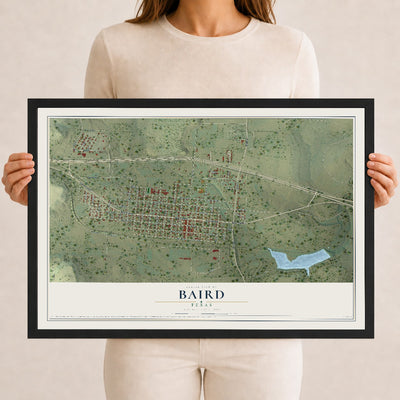 Map of Baird, Texas, 12 x 18 inch print in a black wood frame