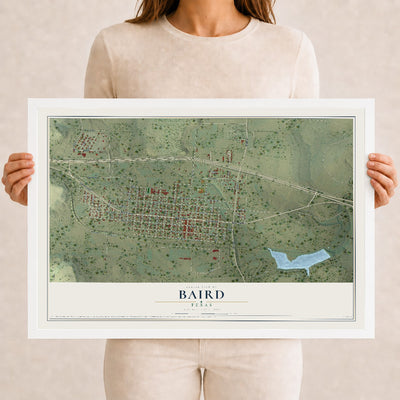 Map of Baird, Texas, 12 x 18 inch print in a white wood frame