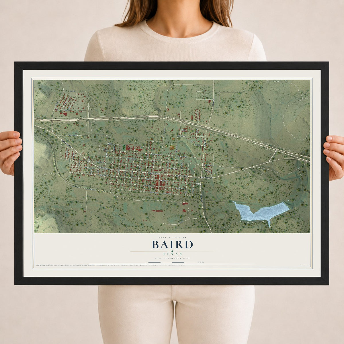 Map of Baird, Texas, 18 x 24 inch print in a black wood frame