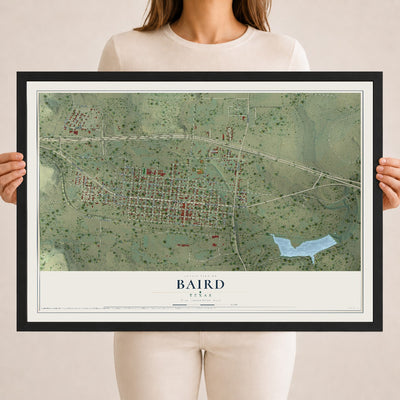 Map of Baird, Texas, 18 x 24 inch print in a black wood frame