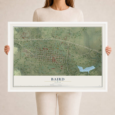 Map of Baird, Texas, 24 x 36 inch print in a white wood frame