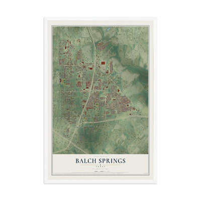 Map of Balch Springs, Texas, 12 x 18 inch print in a white wood frame