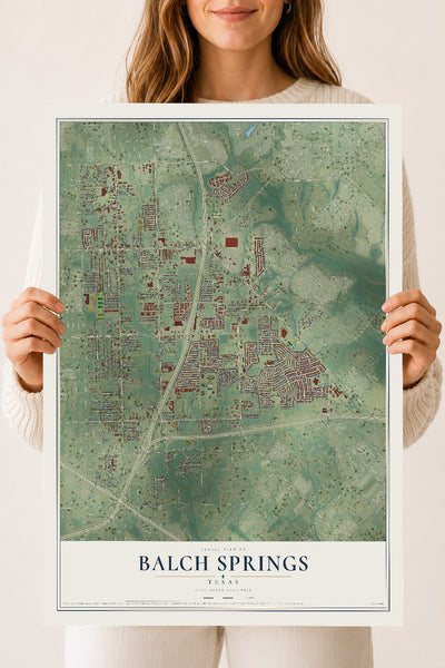 Map of Balch Springs, Texas, 18 x 24 inch unframed archival matte print