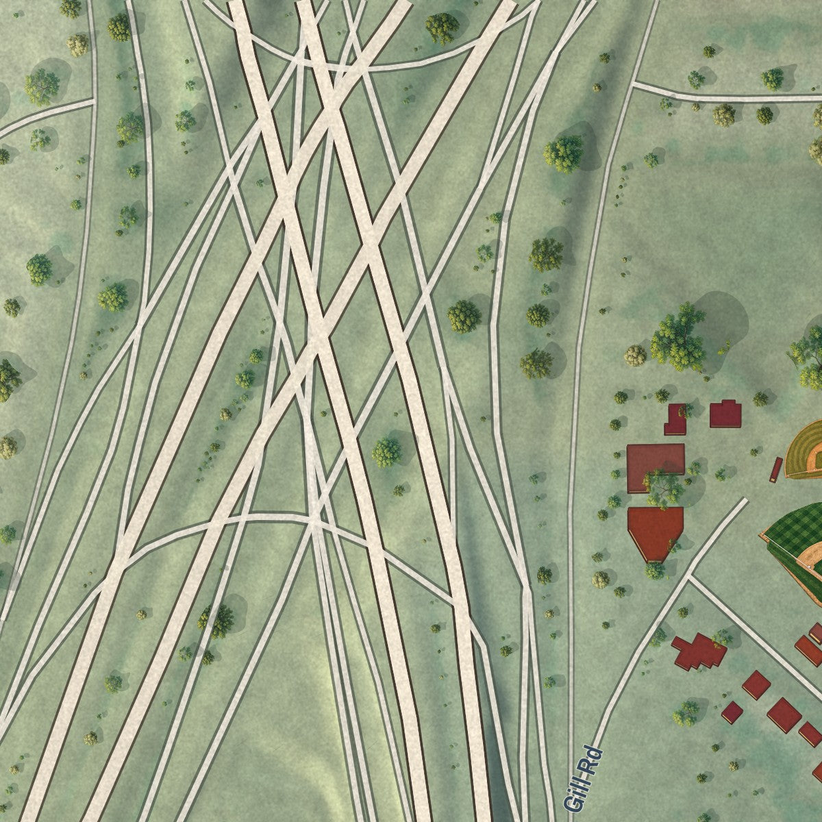 Close-up of the map of Balcones Heights, Texas print showing street and building detail