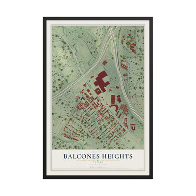 Map of Balcones Heights, Texas, 12 x 18 inch print in a black wood frame