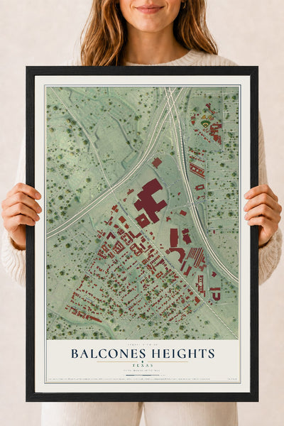Map of Balcones Heights, Texas, 18 x 24 inch print in a black wood frame
