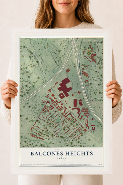 Map of Balcones Heights, Texas, 18 x 24 inch print in a white wood frame
