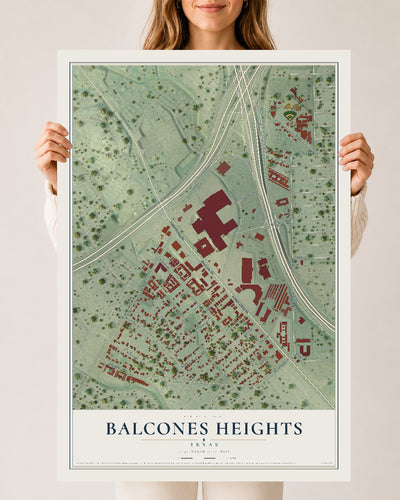 Map of Balcones Heights, Texas, 24 x 36 inch unframed archival matte print