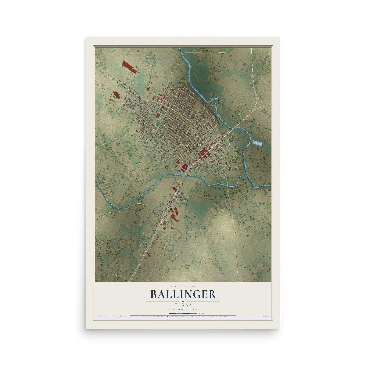 Map of Ballinger, Texas, 12 x 18 inch unframed archival matte print