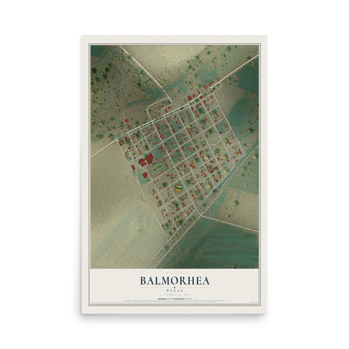 Map of Balmorhea, Texas, 12 x 18 inch unframed archival matte print