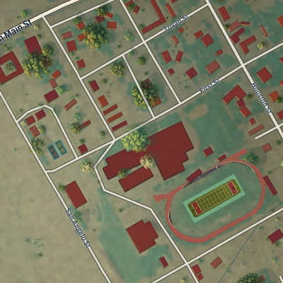 Second close-up of the map of Balmorhea, Texas print showing more streets and buildings
