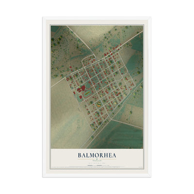 Map of Balmorhea, Texas, 12 x 18 inch print in a white wood frame
