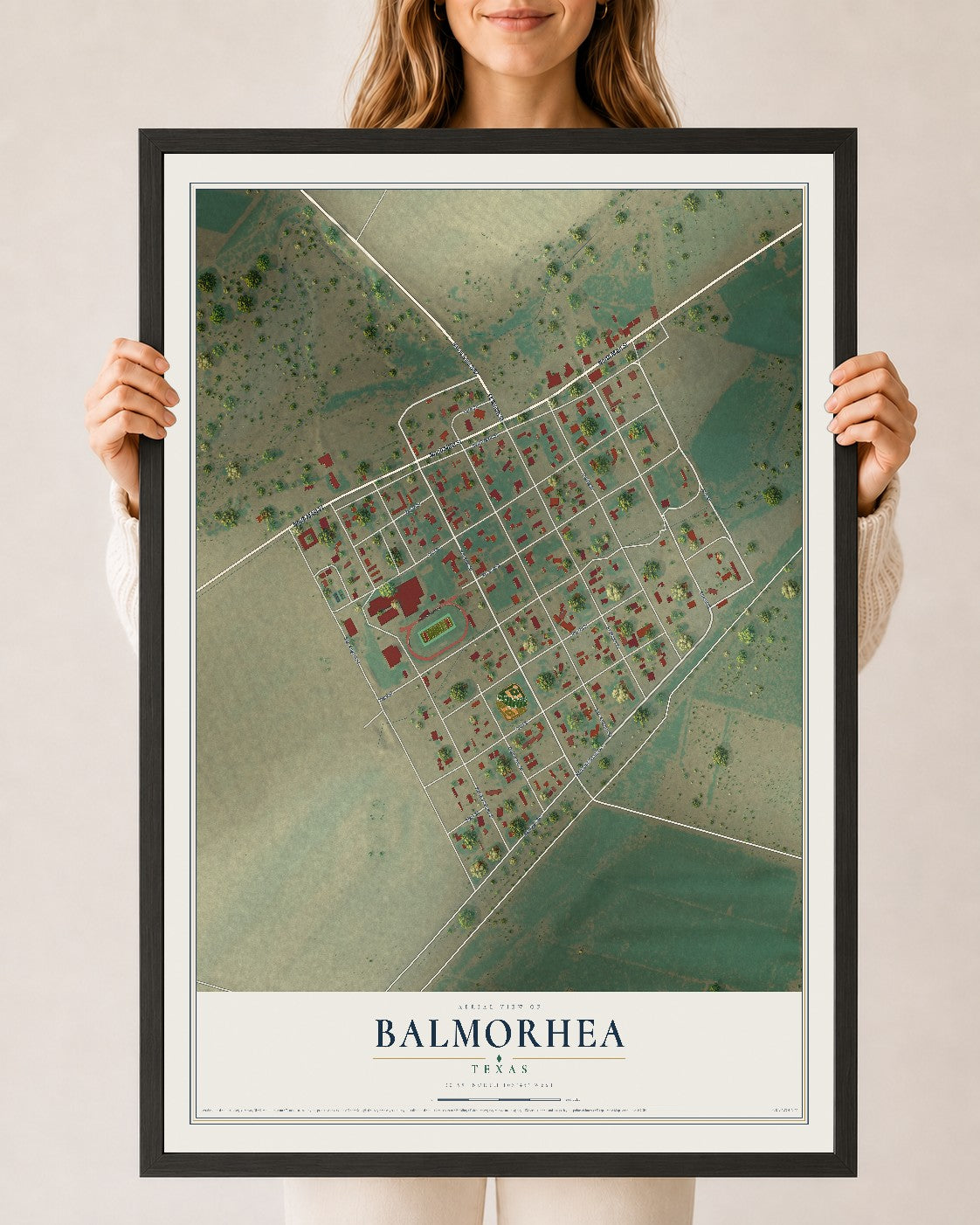 Map of Balmorhea, Texas, 24 x 36 inch print in a black wood frame
