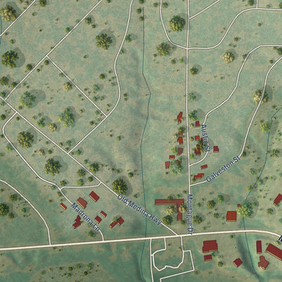 Second close-up of the map of Bandera, Texas print showing more streets and buildings