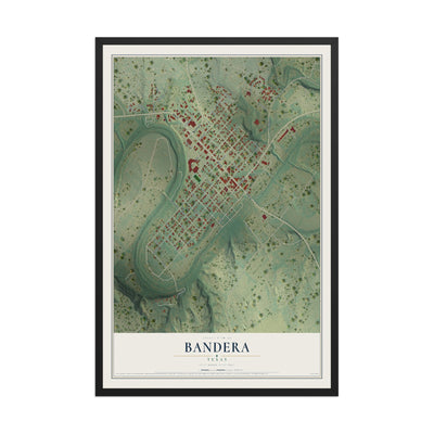 Map of Bandera, Texas, 12 x 18 inch print in a black wood frame