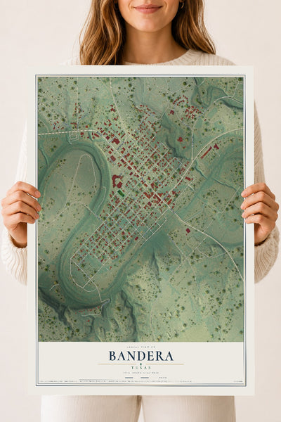 Map of Bandera, Texas, 18 x 24 inch unframed archival matte print