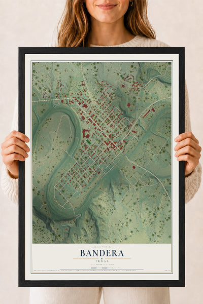 Map of Bandera, Texas, 18 x 24 inch print in a black wood frame