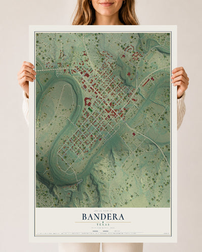 Map of Bandera, Texas, 24 x 36 inch unframed archival matte print