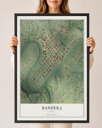 Map of Bandera, Texas, 24 x 36 inch print in a black wood frame