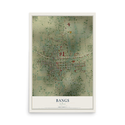 Map of Bangs, Texas, 12 x 18 inch unframed archival matte print