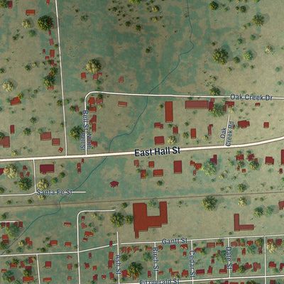 Second close-up of the map of Bangs, Texas print showing more streets and buildings