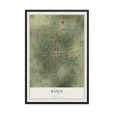 Map of Bangs, Texas, 12 x 18 inch print in a black wood frame