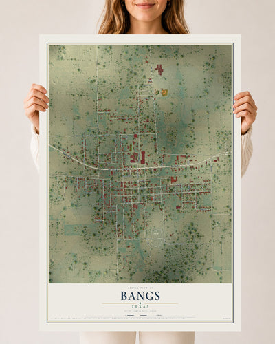 Map of Bangs, Texas, 24 x 36 inch unframed archival matte print
