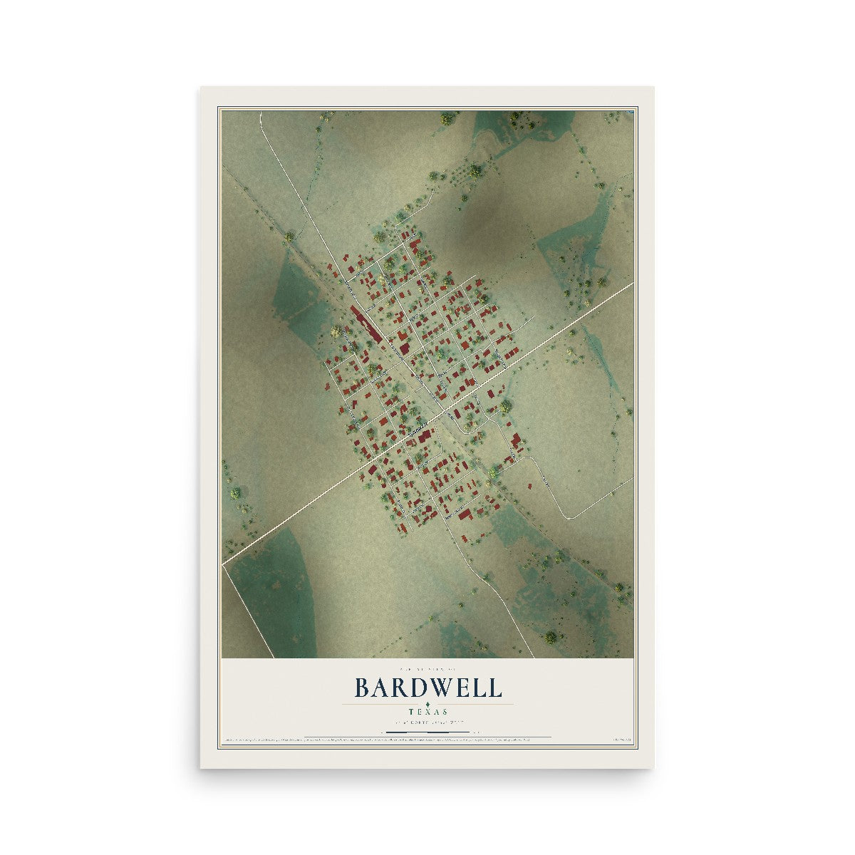Map of Bardwell, Texas, 12 x 18 inch unframed archival matte print