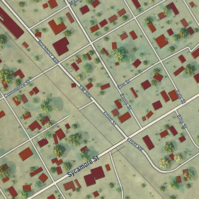 Close-up of the map of Bardwell, Texas print showing street and building detail