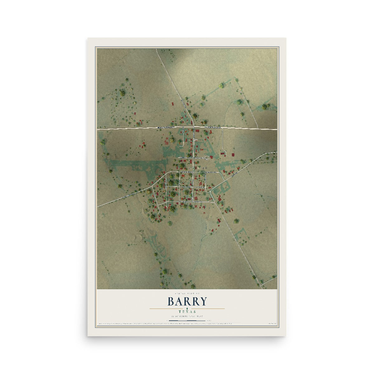 Map of Barry, Texas, 12 x 18 inch unframed archival matte print