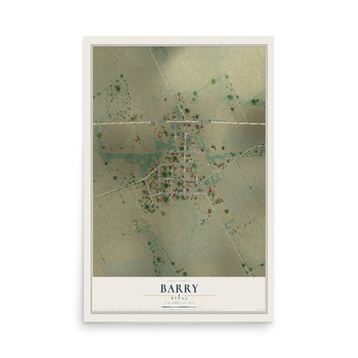 Map of Barry, Texas, 12 x 18 inch unframed archival matte print