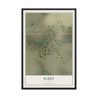Map of Barry, Texas, 12 x 18 inch print in a black wood frame