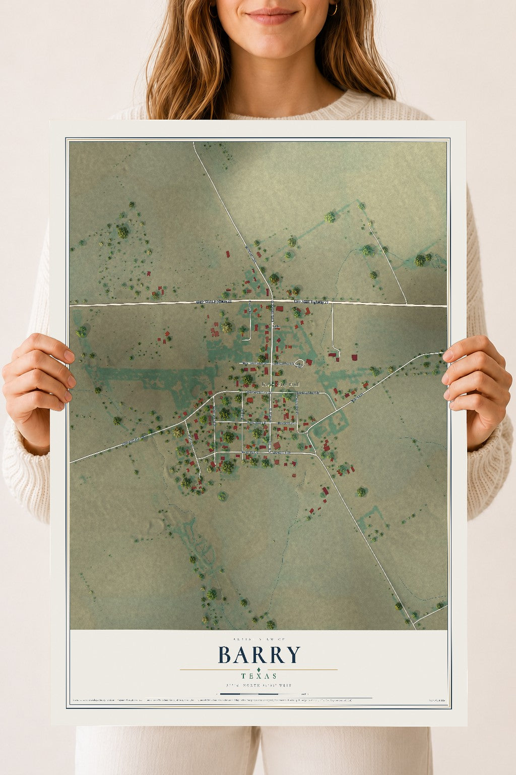 Map of Barry, Texas, 18 x 24 inch unframed archival matte print