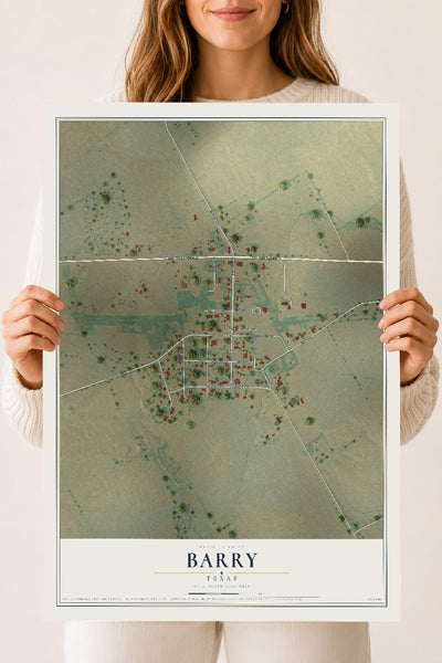 Map of Barry, Texas, 18 x 24 inch unframed archival matte print