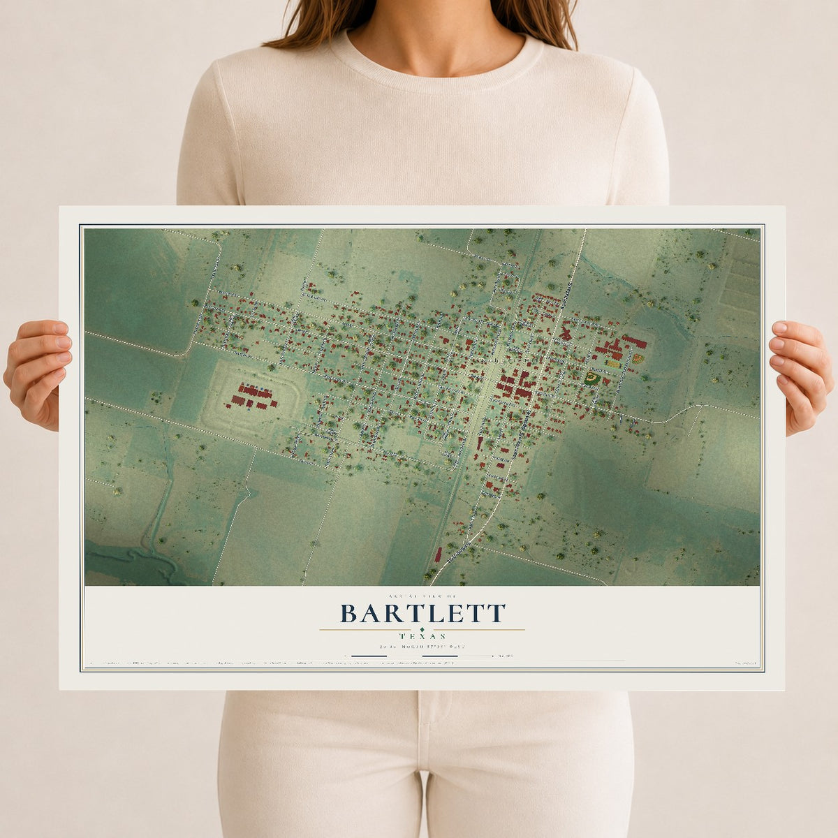 Map of Bartlett, Texas, 12 x 18 inch unframed archival matte print