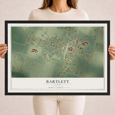 Map of Bartlett, Texas, 18 x 24 inch print in a black wood frame