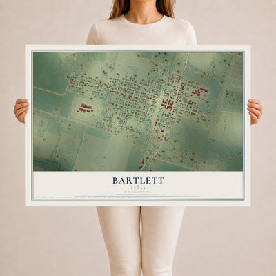 Map of Bartlett, Texas, 24 x 36 inch unframed archival matte print