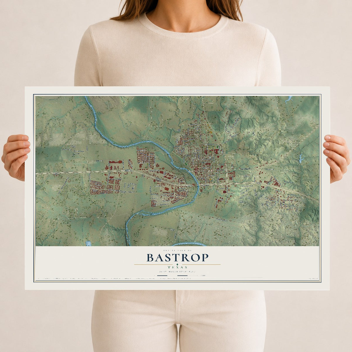 Map of Bastrop, Texas, 12 x 18 inch unframed archival matte print