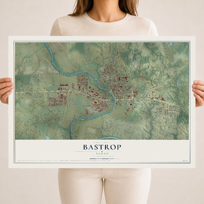 Map of Bastrop, Texas, 18 x 24 inch unframed archival matte print