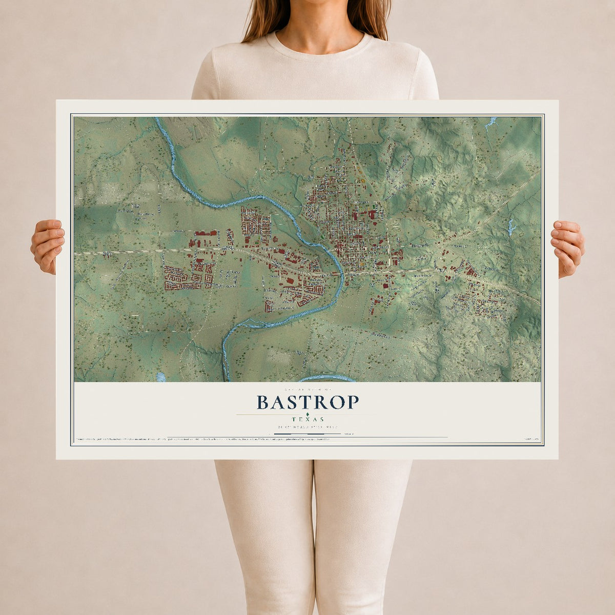 Map of Bastrop, Texas, 24 x 36 inch unframed archival matte print